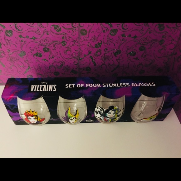 ✨ Disney Villains Stemless Wine Glasses Set of 4 ✨ NWOT ✨ - Picture 7 of 10